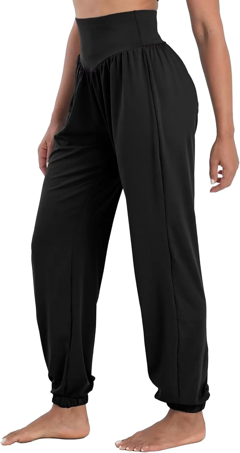 Womens' High Waisted Yoga Pants Flowy Joggers Loose Harem Pants Comfy Baggy Trousers for Summer Workout Vacation