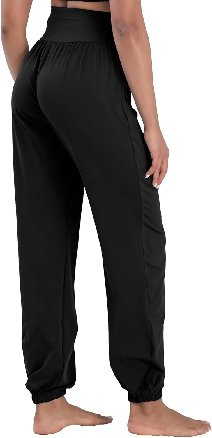 Womens' High Waisted Yoga Pants Flowy Joggers Loose Harem Pants Comfy Baggy Trousers for Summer Workout Vacation