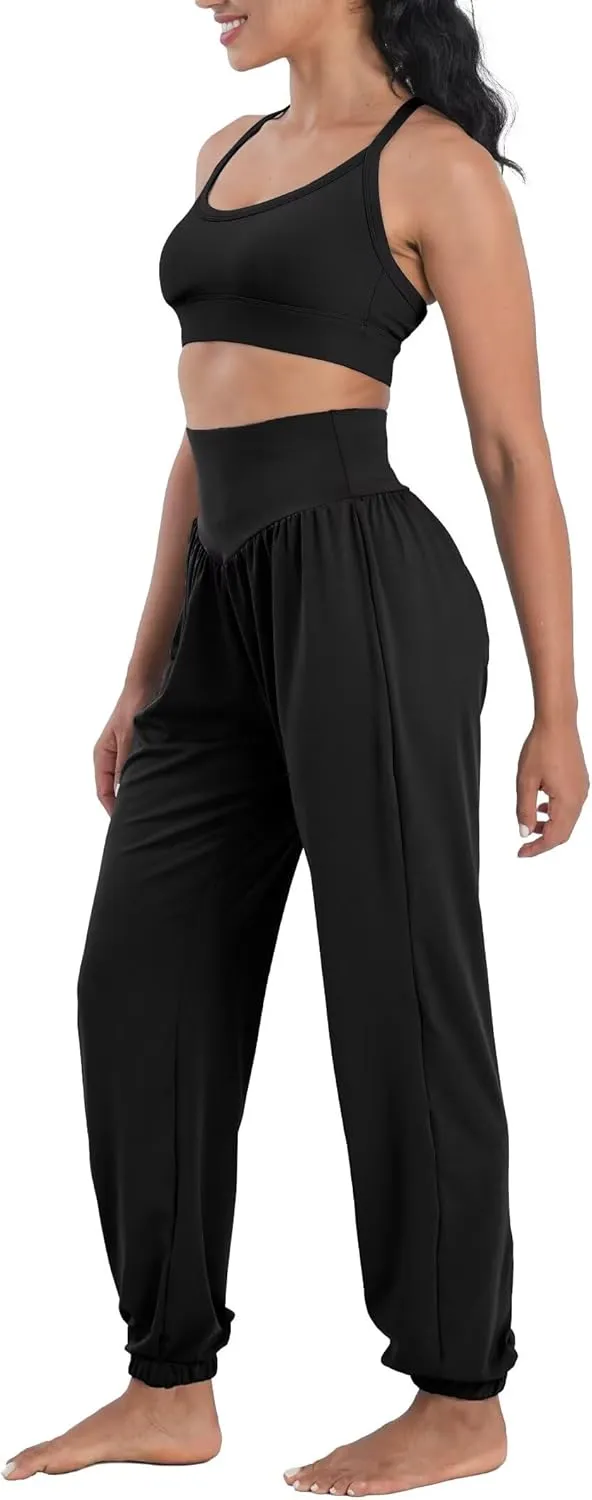 Womens' High Waisted Yoga Pants Flowy Joggers Loose Harem Pants Comfy Baggy Trousers for Summer Workout Vacation