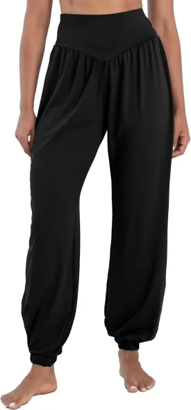 Womens' High Waisted Yoga Pants Flowy Joggers Loose Harem Pants Comfy Baggy Trousers for Summer Workout Vacation