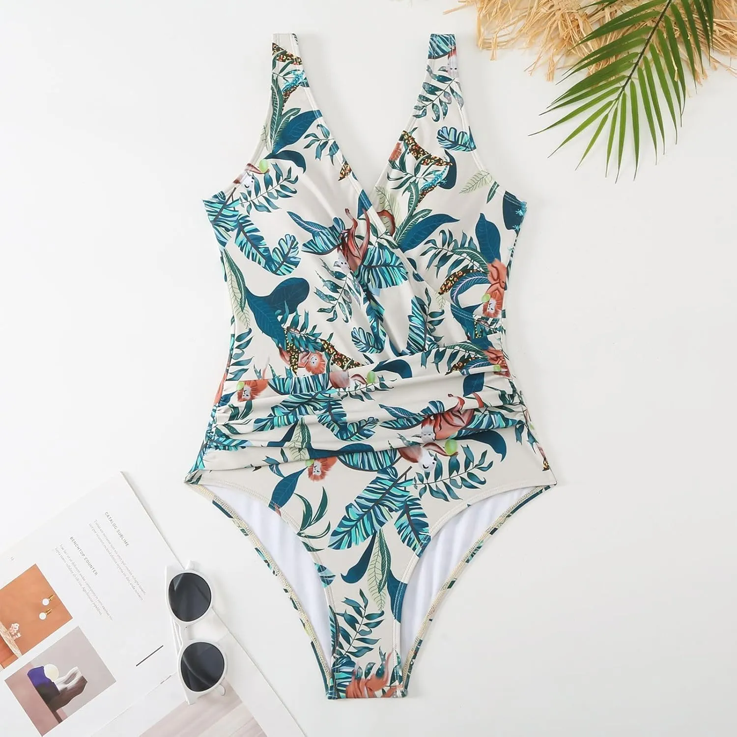 Women's One Piece Swimsuit with Cover up Set Beach Wrap Skirt Retro Floral Print Bathing Suit for Women Tummy Control