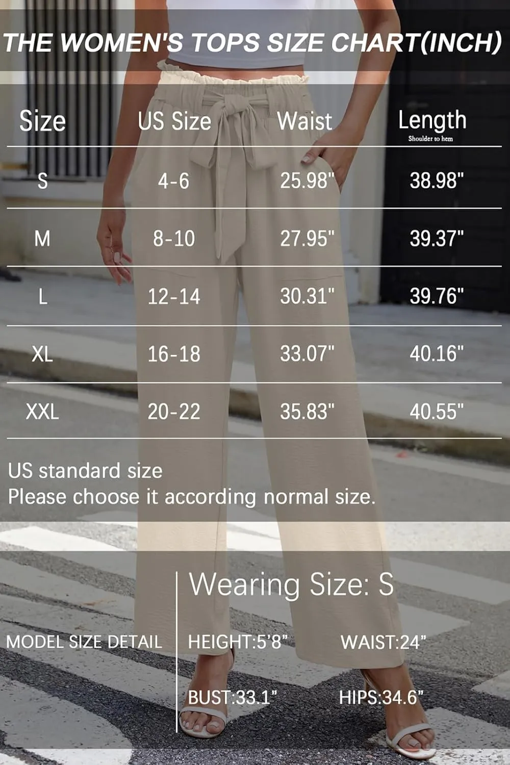 Women's Palazzo Pants Wide Leg High Waisted with Pockets Casual Lightweight Trousers Elastic Waist Summer Beach
