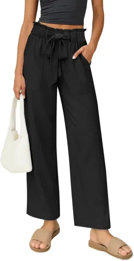 Women's Palazzo Pants Wide Leg High Waisted with Pockets Casual Lightweight Trousers Elastic Waist Summer Beach