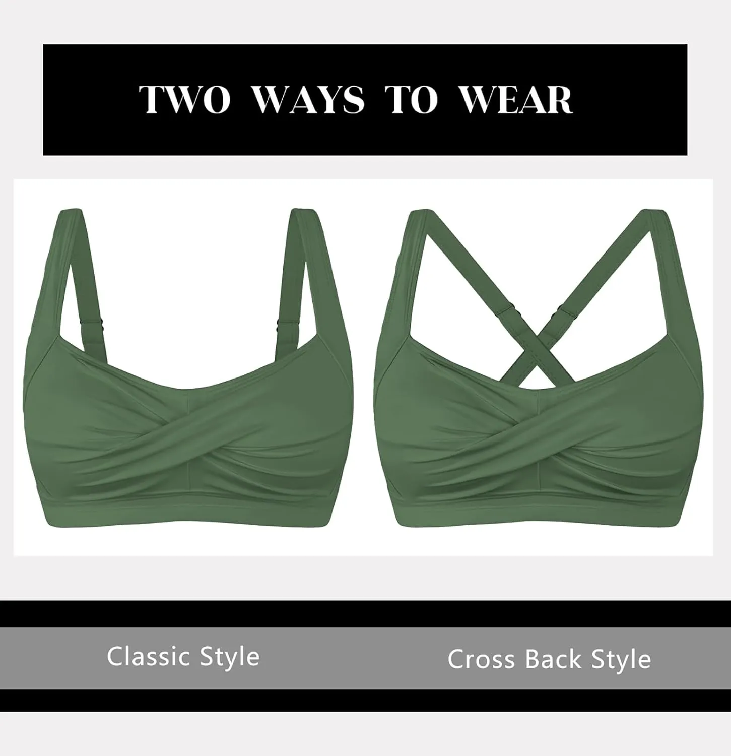 Women's Twist Front Bikini Top V Neck Full Coverage Padded Swimsuit Bathing Suit Tops Only