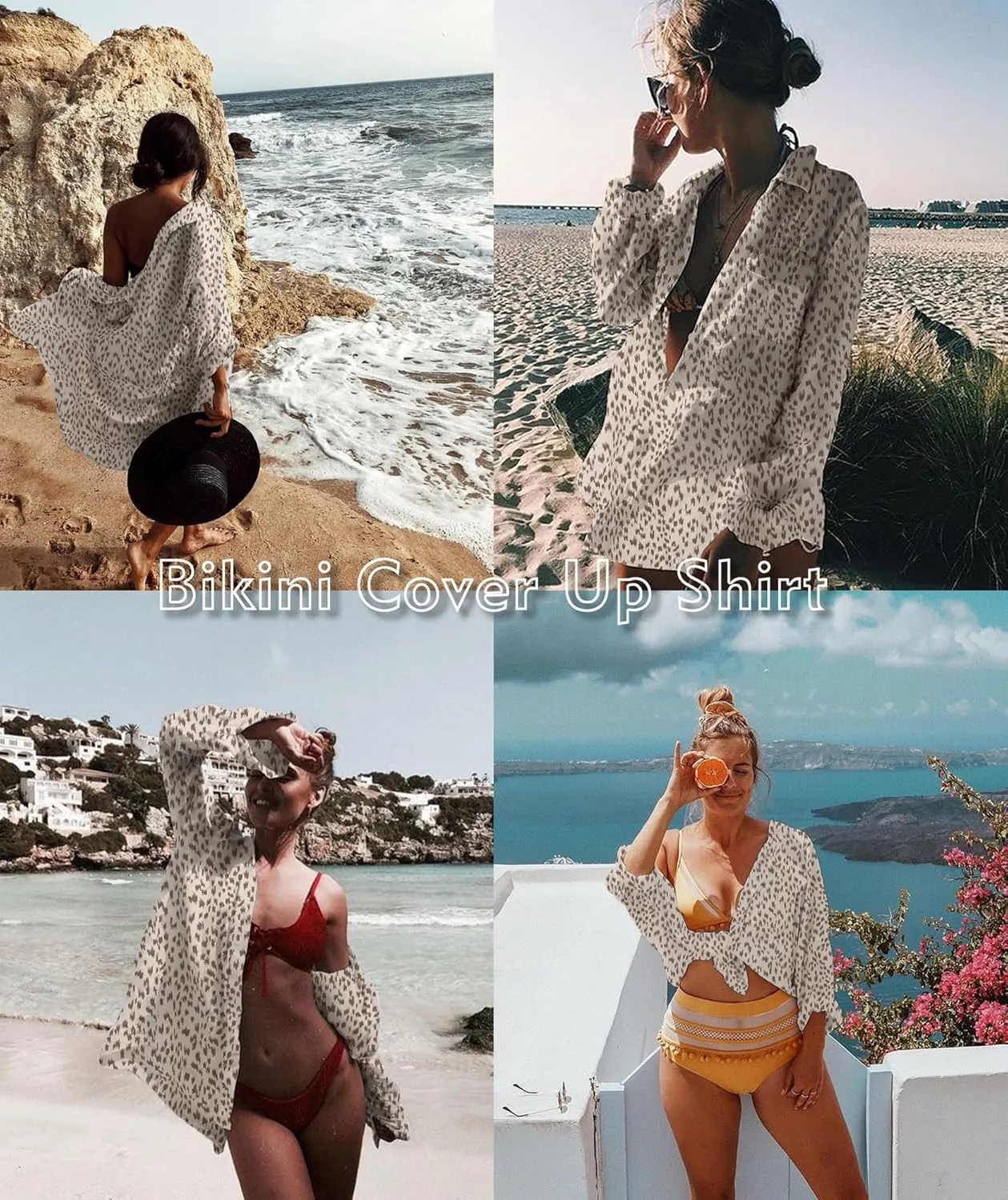 Zoye Chen Womens Bikini Swimsuit Cover Up Button Down V Neck Shirts Long Sleeve Blouse Beachwear Bathing Suit